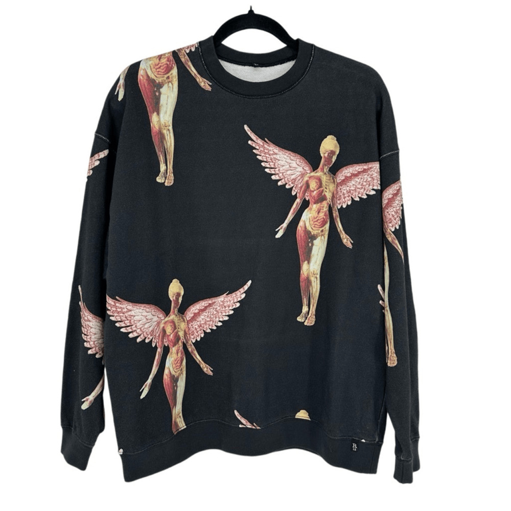 R13 Nirvana Printed Cotton Sweatshirt Unisex Size XS Oversized Angel Graphic NWT